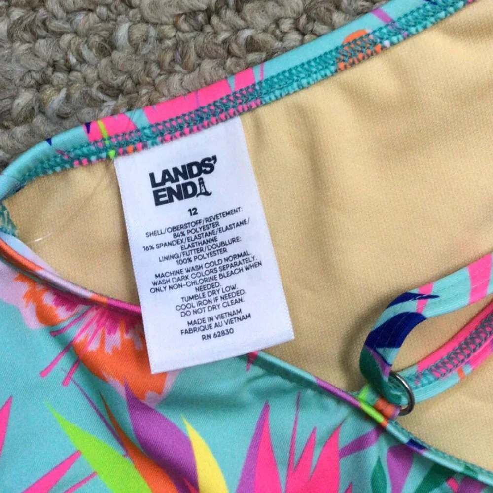 🆕 Land's End Girls Bikini Top X-Back Top Adjustable Straps SZ 14